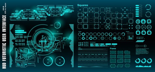 Fototapete - HUD futuristic green user interface, target. Dashboard display virtual reality technology screen