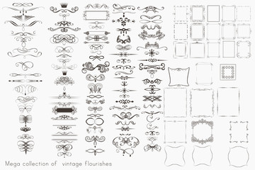Wall Mural - Collection of vector calligraphic elements, flourishes and page decorations, mega set for design