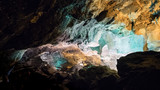 Fototapeta Morze - Interior of the Cueva de los Verdes in Lanzarote. Interior lighting of the cave.
