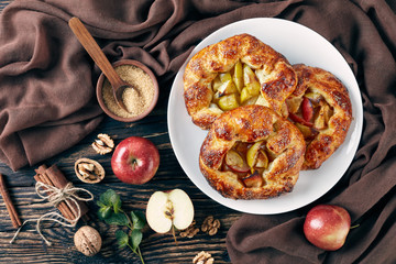 Canvas Print - open apple pies, galettes with apple slices