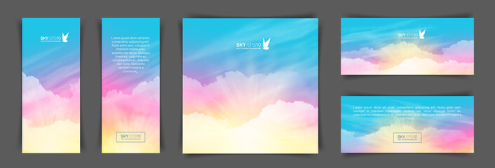 Wall Mural - set of different backgrounds with realistic pink-blue sky and cumulus clouds. the image can be used 