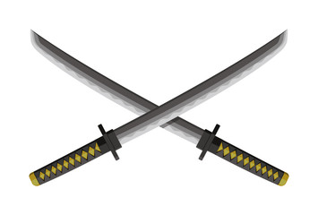 Sticker - Crossed Katanas (Japanese swords / small swords) illustration. Samurai's weapon. 