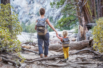 Poster - Mother with  son visit Yosemite national park in California