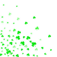 Wall Mural - St patricks day background with shamrock. Lucky trefoil confetti. Glitter frame of clover leaves. Template for voucher, special business ad, banner. Decorative st patricks day backdrop.