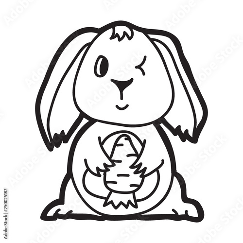 Coloring Page Outline Cute Bunny With Carrot Coloring Book For