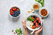 Breakfast with yogurt, granola and berries