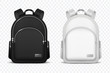 School backpack. Black and white rucksack. Front view travel bag. 3d vector mockup isolated. Illustration of school backpack, bag and schoolbag