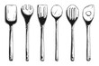 Kitchen set of different wooden spoons. Vector