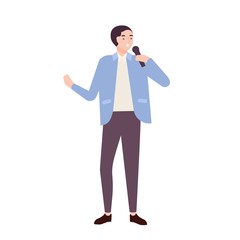 Aufkleber - Man singer, jazz, soul or blues vocalist wearing elegant suit and singing ballad in microphone