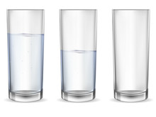Realistic Empty Glass With Water Cup Set.