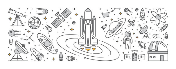 Wall Mural - vector line web banner astronomy.