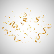 Serpentine Golden  Isolated On Checkered Background. Gold Confetti. Festive Vector Illustration - Векторная графика