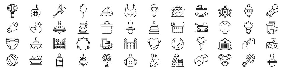 baby items icons set. outline set of baby items vector icons for web design isolated on white backgr