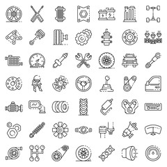 Poster - Car parts icons set. Outline set of car parts vector icons for web design isolated on white background