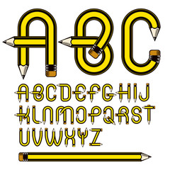Aufkleber - set of vector capital alphabet letters isolated made with pencils, creative writing idea. for use in