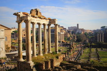 Ruins Of The Temple Of Saturn In The Roman Forum In Rome, Italy