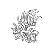 Amazing outline of the aztec elite warrior wearing an eagle helmet with long feathers