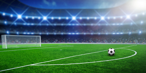 Canvas Print - Ball on gras in soccer stadium