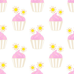 Wall Mural - Happy birthday Cupcake pattern