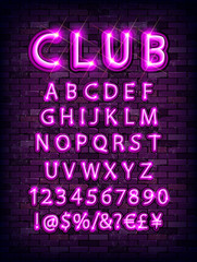 Canvas Print - Pink neon font on brick wall.