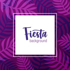 Poster - Square background decorated by purple frame made of exotic palm tree branches or leaves
