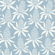 Abstract Flowers Hand Drawn Seamless Blue Pattern