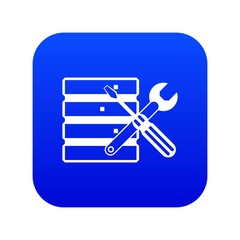 Poster - Database with screwdriverl and spanner icon digital blue for any design isolated on white vector illustration