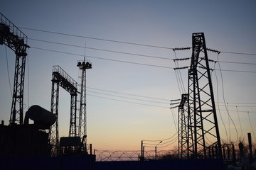  Electricity transmission line. Industrial landscape.