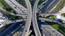 Aerial Drone Photo Of Highway Multilevel Junction Interchange Crossing Road 
