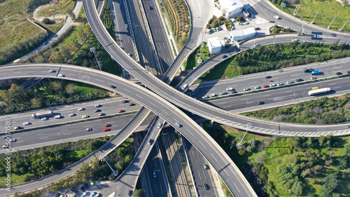 Fotomural Aerial drone photo of highway multilevel junction interchange crossing road