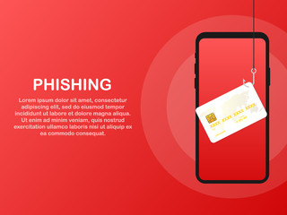 Canvas Print - Data Phishing, credit or debit card on fishing hook, internet security. Vector illustration.