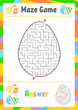 Black oval labyrinth. Kids worksheets. Activity page. Game puzzle for children. Egg, holiday, Easter. Maze conundrum. Vector illustration. With answer.