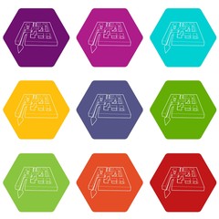 Poster - Path with arrow across labyrinth icons 9 set coloful isolated on white for web