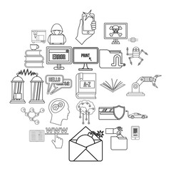 Poster - Cybernetics icons set. Outline set of 25 cybernetics vector icons for web isolated on white background