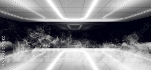 Smoke Fog Sci Fi Modern Futuristic White And Black Room With
