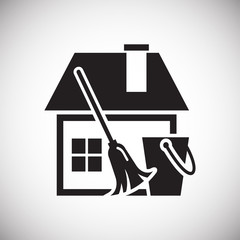 Poster - Cleaning house icon on white background for graphic and web design, Modern simple vector sign. Internet concept. Trendy symbol for website design web button or mobile app