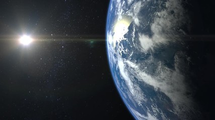earth from space. stars twinkle. flight over the earth. 4k. the camera moves forward. sunrise. the e