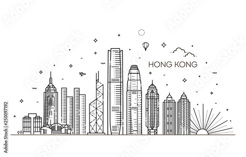 Photo Hong Kong skyline, vector illustration in linear style
