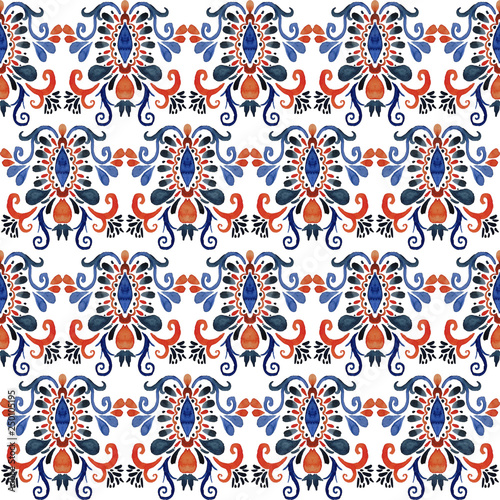 Watercolor seamless pattern with ikat.