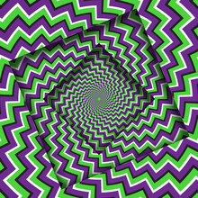 Abstract Turned Frames With A Rotating Purple Green Zigzag Stripes Pattern. Optical Illusion Hypnotic Background.