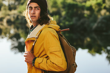 Wall Mural - Tourist on a nature exploration trip