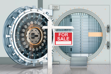 Poster - bank vault with sign for sale, 3d rendering