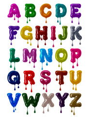 Wall Mural - Latin alphabet bold font made of colorful glaze with falling drops in high resolution (part 1. Letters)