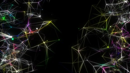 Poster - Multicolored transforming network.Abstract digital data nodes and connection paths within any type of network or system of networks. Animation for visuals, vj, light presentations or as motion