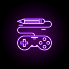 Poster - game concept outline icon. Elements of Game development in neon style icons. Simple icon for websites, web design, mobile app, info graphics