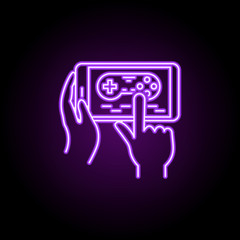 Fototapete - mobile games outline icon. Elements of Game development in neon style icons. Simple icon for websites, web design, mobile app, info graphics