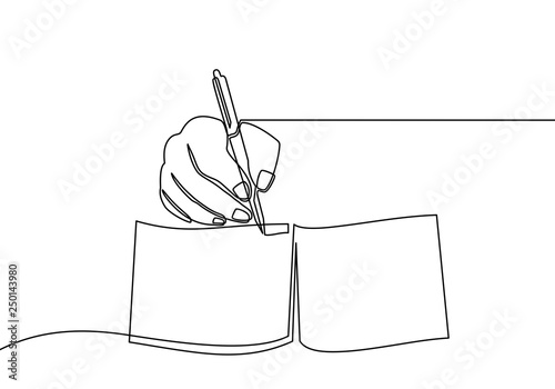 Continuous Line Drawing Of Hand Writing On Paper Vector