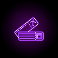 Poster - air ticket dusk style icon. Elements of Summer holiday & Travel in neon style icons. Simple icon for websites, web design, mobile app, info graphics