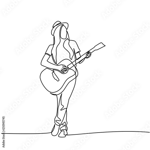Continuous Line Drawing Of Young Woman Playing Guitar Vector Buy This Stock Vector And Explore Similar Vectors At Adobe Stock Adobe Stock