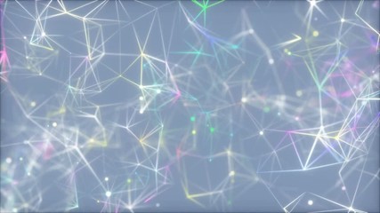 Poster - Multicolored structures on a blue background.3D animation showing multi core processing and data points.Seamless loop.